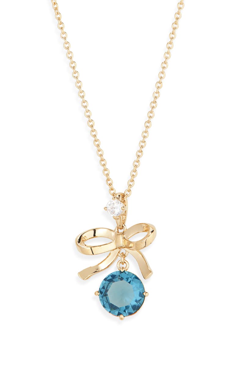 Nadri Bow Pendant Necklace, Alternate, color, Gold/ Aqua