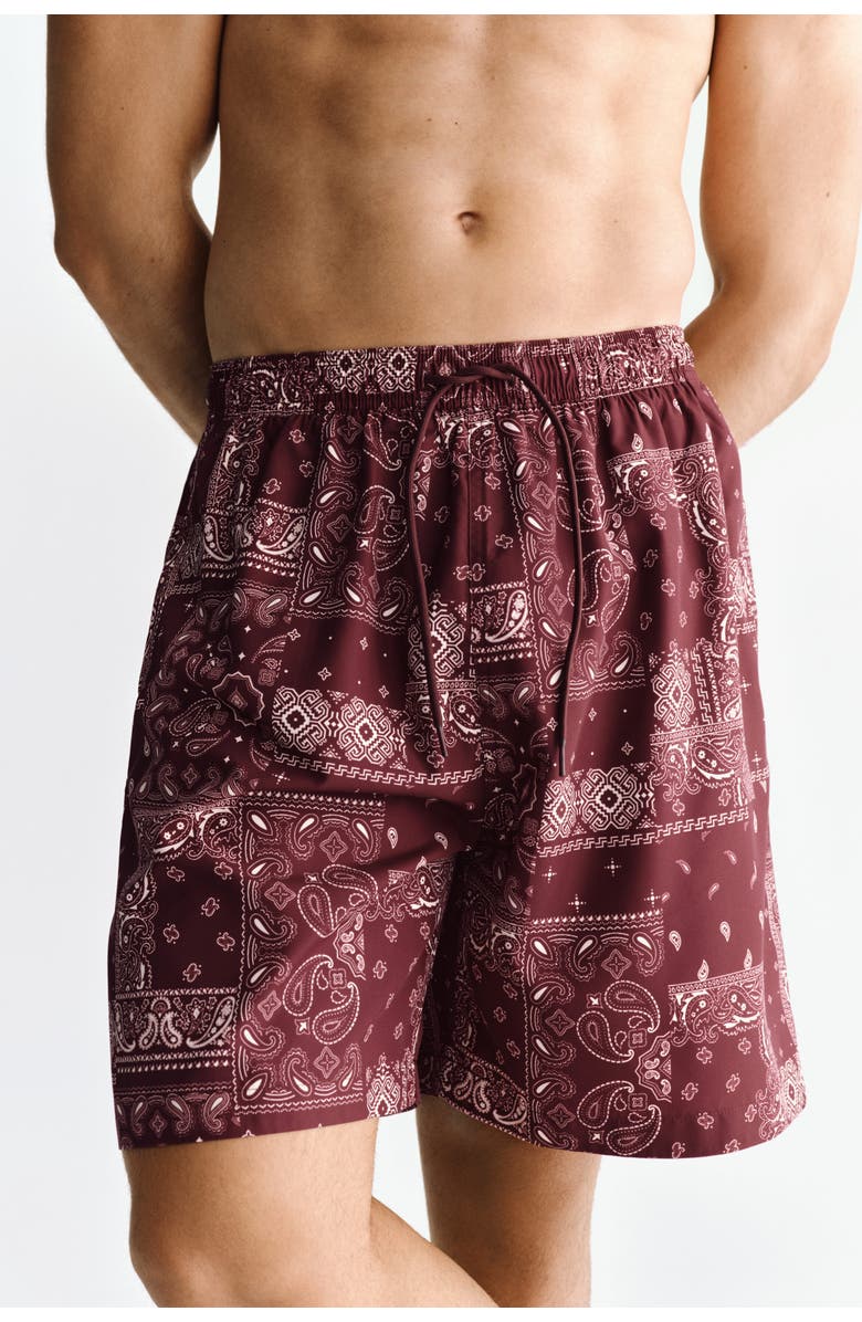 H&M Patterned Swim Shorts, Alternate, color, Dusty Red/Paisley
