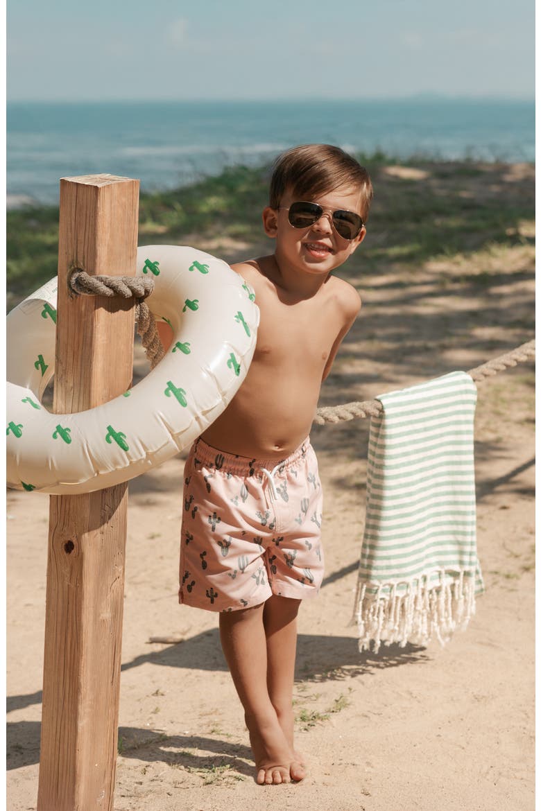 Kids' Cactus Print Swim Trunks, Alternate, color, CORAL