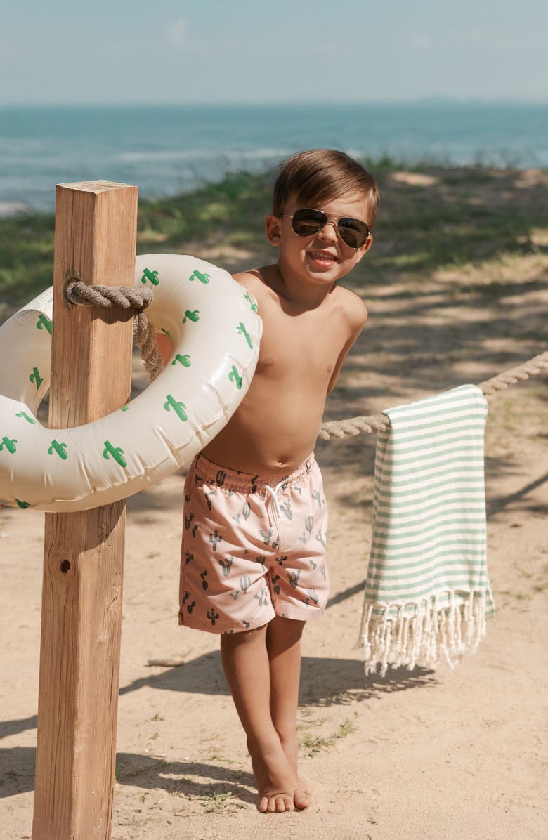 Petit Lem Kids' Cactus Print Swim Trunks, Alternate, color, Coral