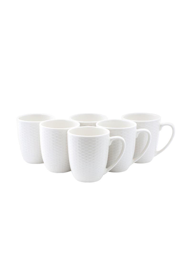 Ophelia 6 Piece Stoneware 12 Ounce Mug Set in White, Main, color, White