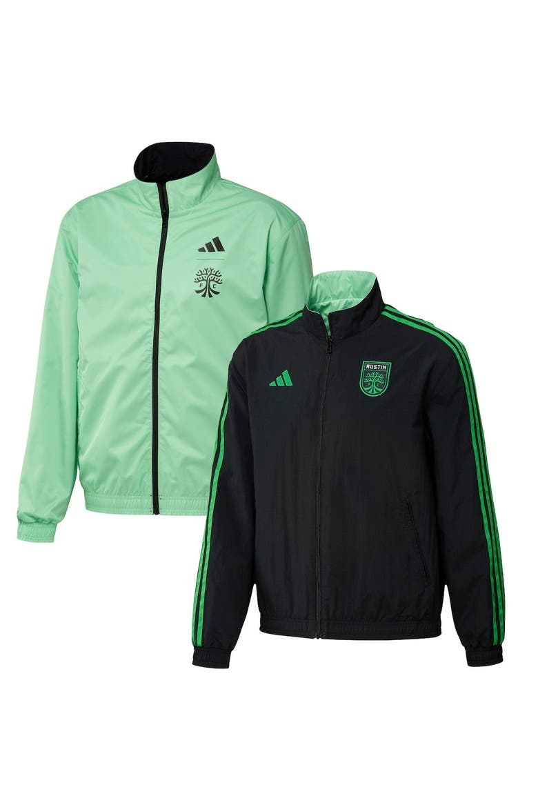 Men's adidas Black/Green Austin FC 2023 On-Field Anthem Full-Zip Reversible Team Jacket, Main, color, Black