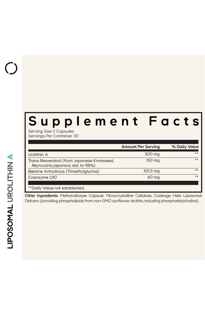 Codeage Liposomal Urolithin A + Resveratrol & CoQ10 Supplement, Alternate, color, White