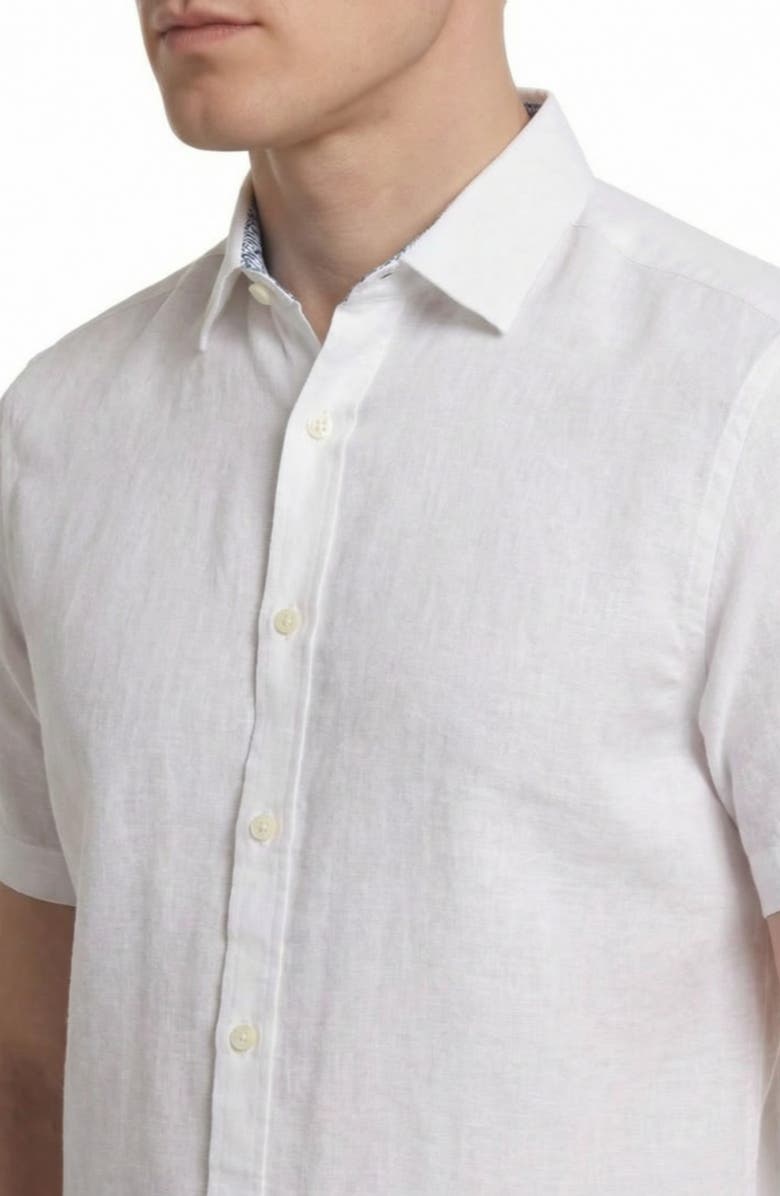 Report Collection Short Sleeve Linen & Cotton Blend Button-Up Shirt, Alternate, color, White