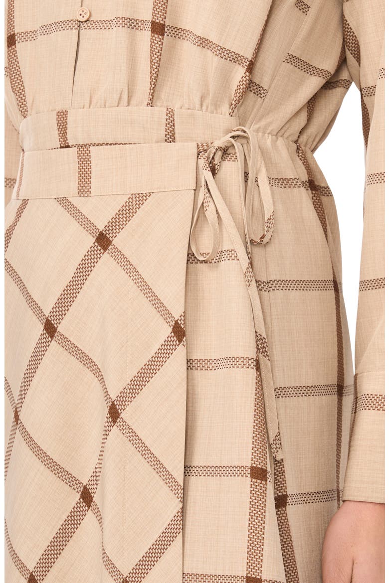 Windowpane Plaid Long Sleeve Wrap Skirt Shirtdress, Alternate, color, FALL CAMEL