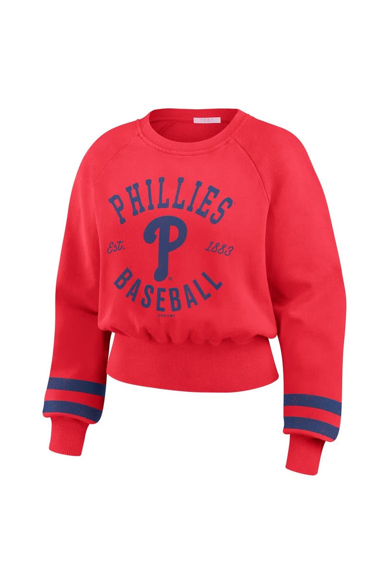 Women's WEAR by Erin Andrews  Red Philadelphia Phillies Vintage Washed Cropped Pullover Sweatshirt, Alternate, color, Red