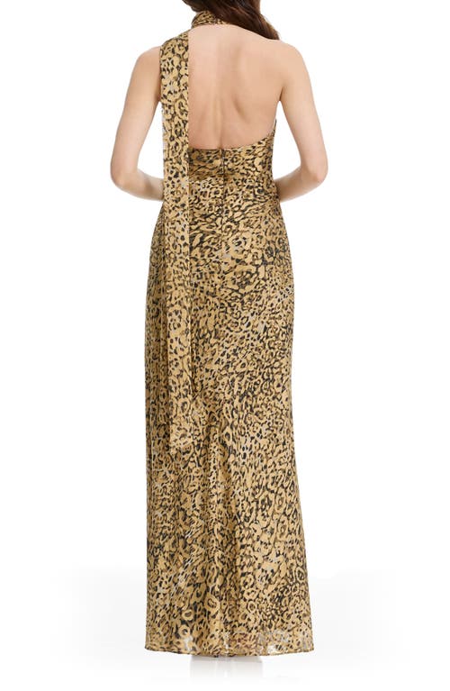 Dress The Population Olivia Leopard Print Halter Neck Gown In Multi