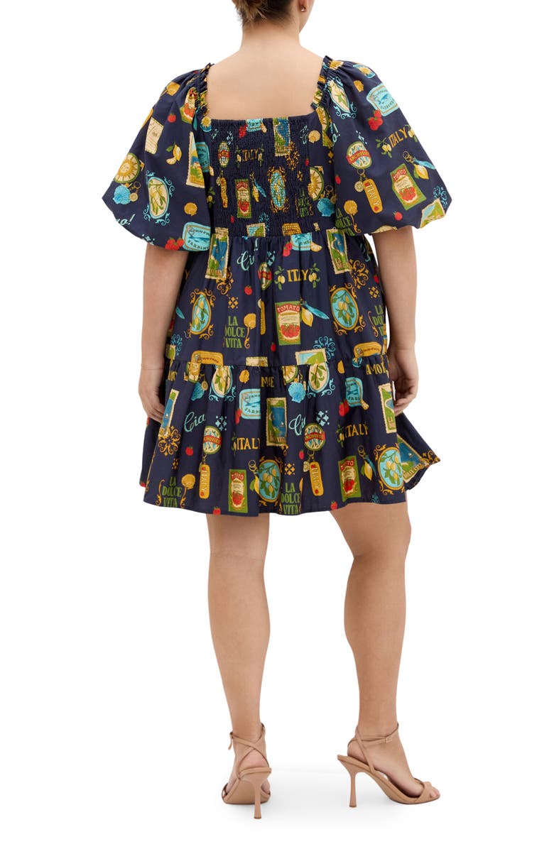 City Chic Fantasy Amalfi Print Tiered Minidress, Alternate, color, Navy La Dolce