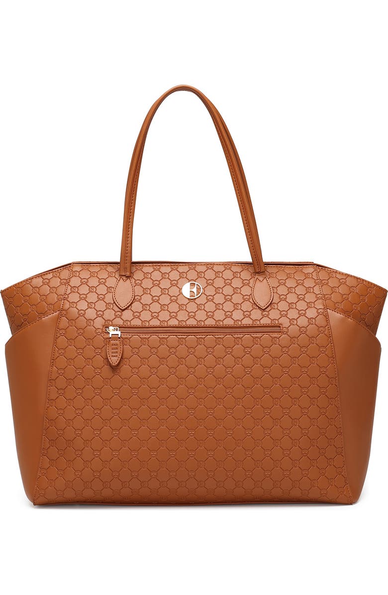 ELLE Compass 32L Vegan Leather Monogram Weekender Duffel Bag, Main, color, Brown