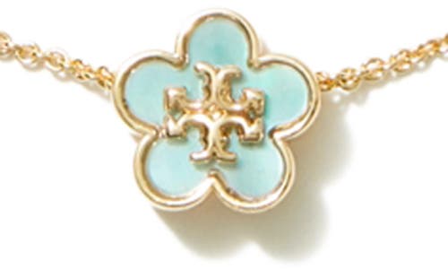 Tory Burch Kira Mother-of-pearl Flower Pendant Necklace In Gold