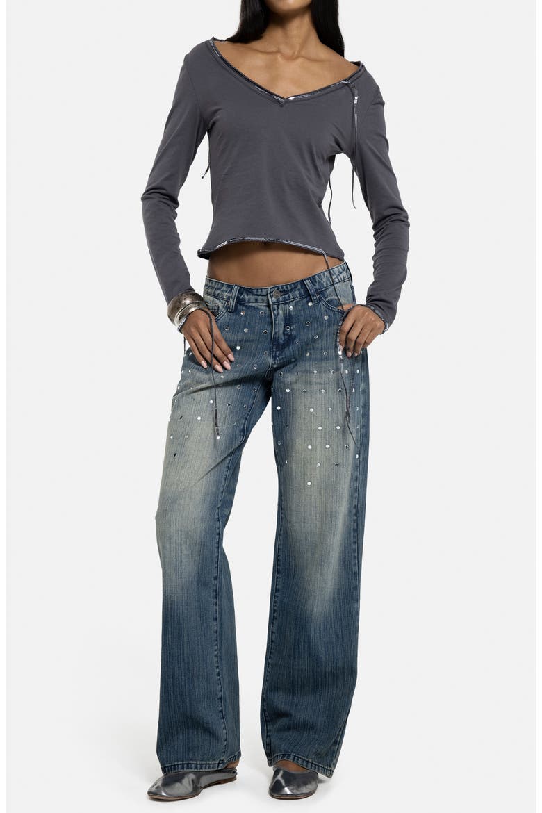 Hunter Mirror Embellished Low Rise Wide Leg Jeans, Alternate, color, BLUE