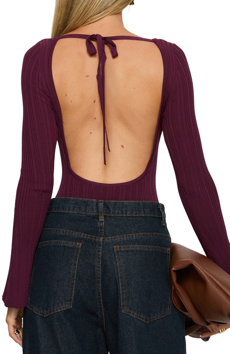 Princess Polly Mayok Open Back Rib Bodysuit, Alternate, color, Plum