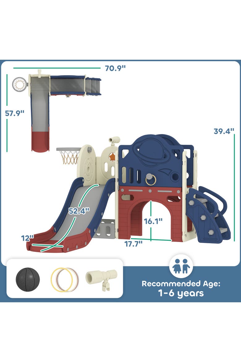8-in-1 Toddler Slide Set, Hoop, Telescope, Indoor/Outdoor, Alternate, color, Blue