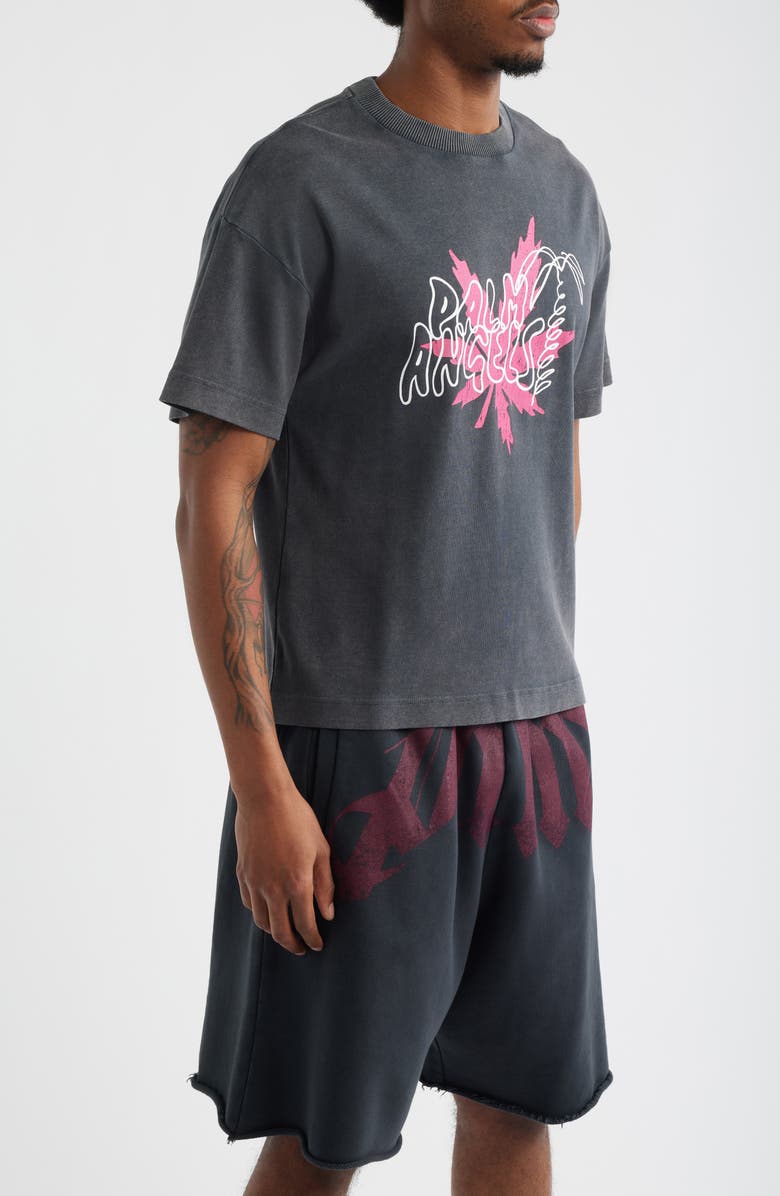 Palm Angels Palm Leaf Regular Fit Graphic T-Shirt, Alternate, color, Black Fuchsia