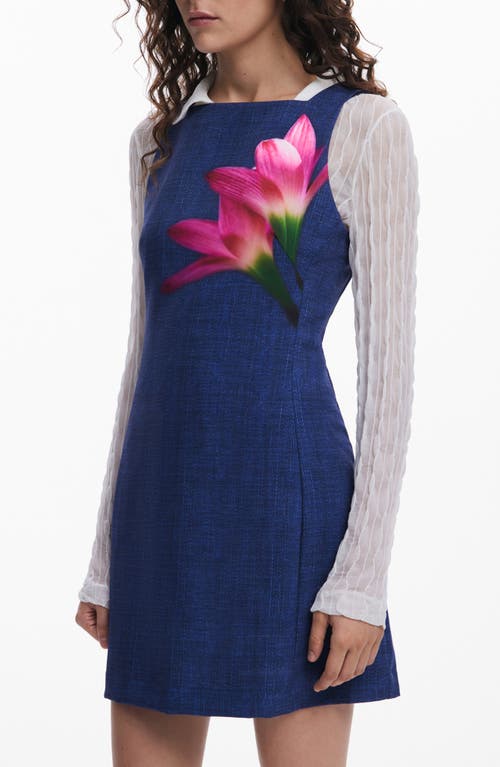 Desigual Mini Dress With Denim Effect In Medium Blue