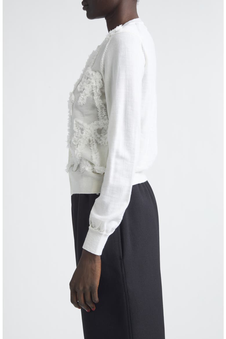 Ribbon Ruffle Wool Cardigan, Alternate, color, WHITE