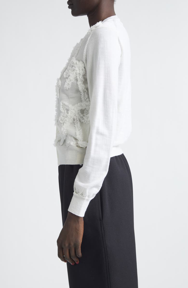 Comme des Garçons Girl Ribbon Ruffle Wool Cardigan, Alternate, color, White