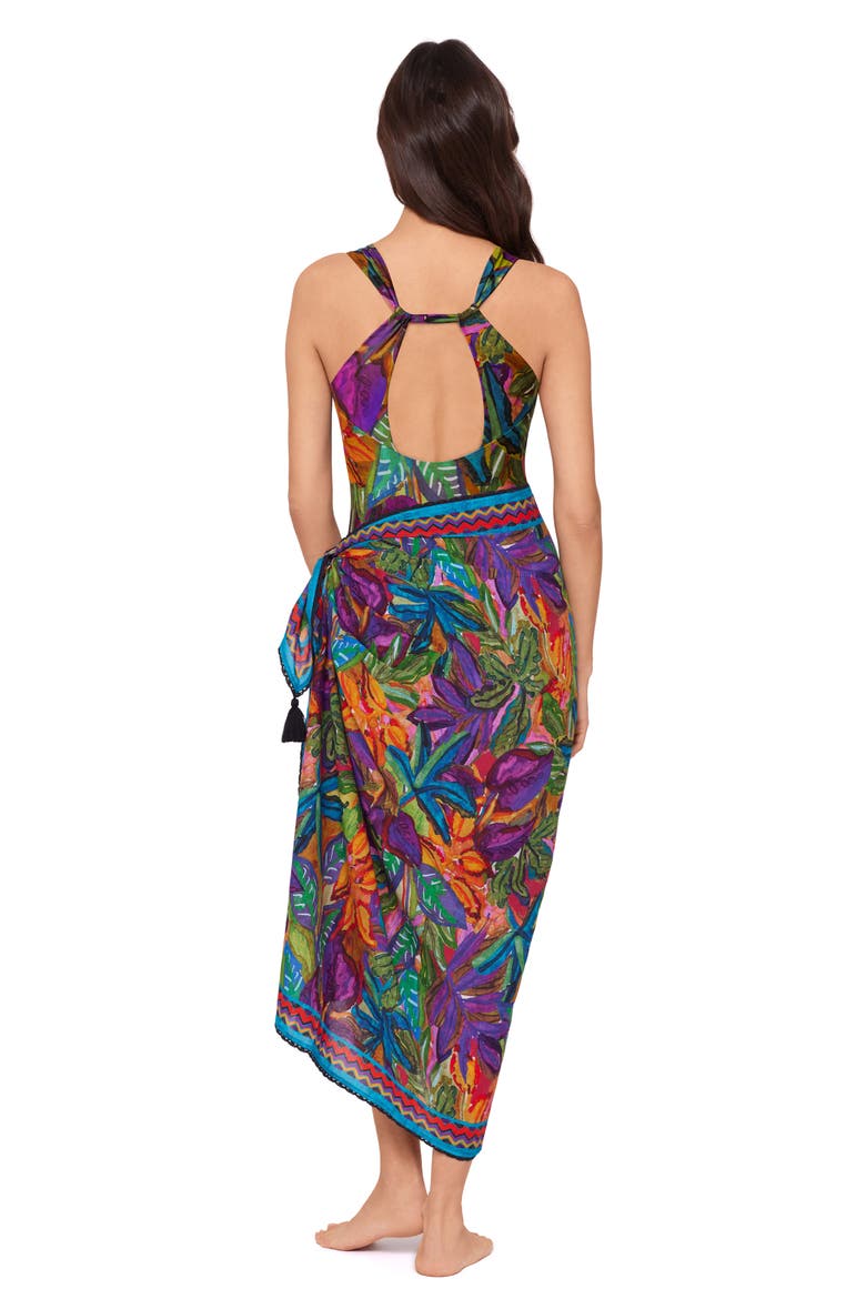 Cactus Flower Cotton Cover-Up Pareo, Alternate, color, ORANGE MULTI