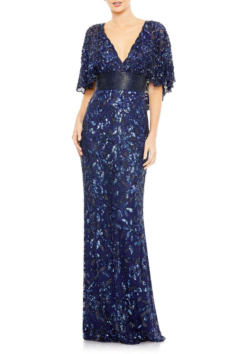 Sequin & Bead Embellished Gown, Main, color, MIDNIGHT