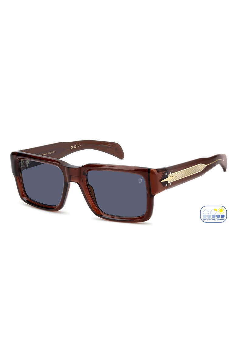 David Beckham Eyewear 53mm Rectangular Sunglasses, Alternate, color, Brown/ Blue Ft Ar