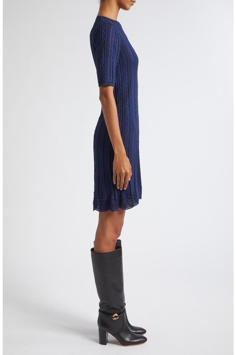 Tonal Zigzag Short Sleeve Pleated Sweater Dress, Alternate, color, S72OS BLUE