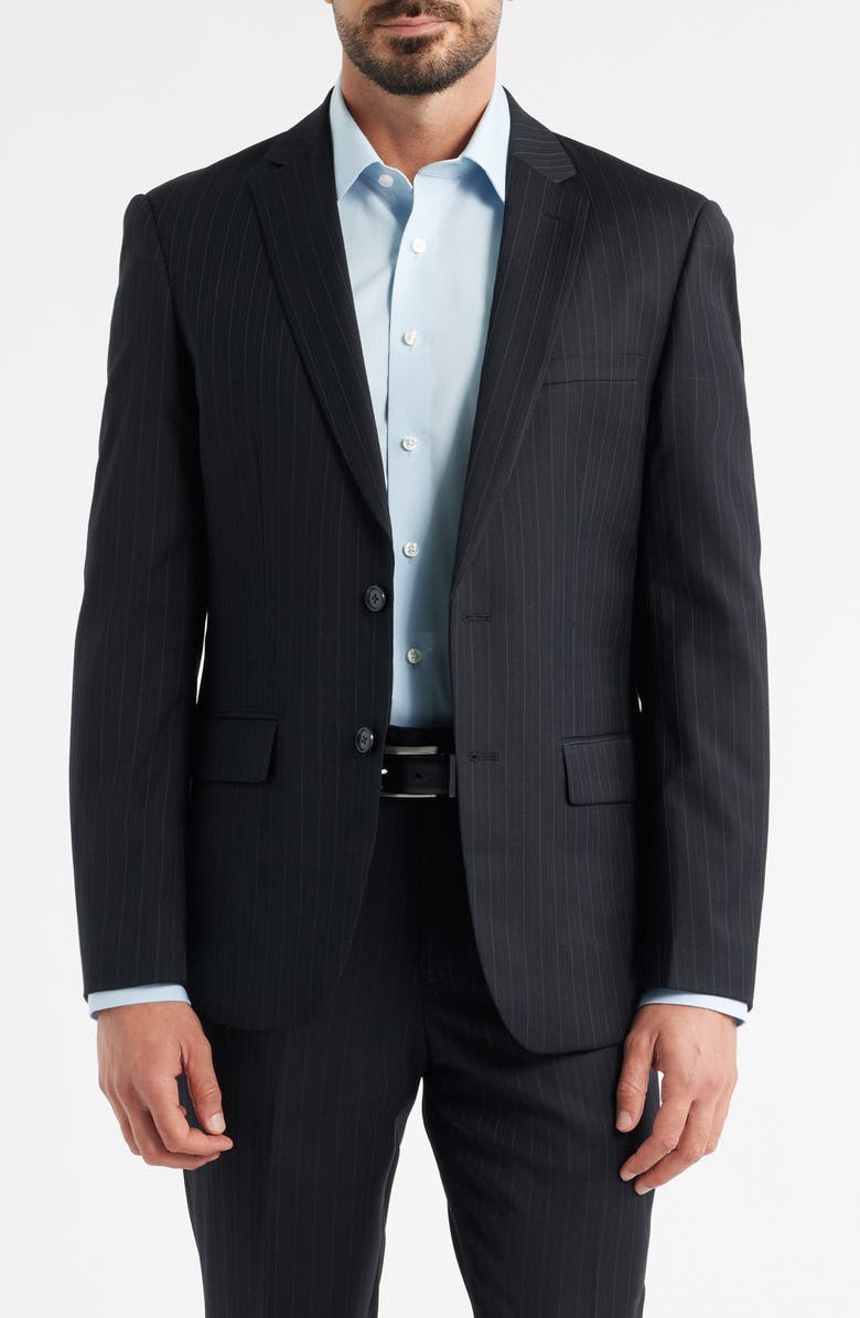 DANIEL HECHTER Modern Fit Black Pinstripe Wool Suit, Alternate, color, Black