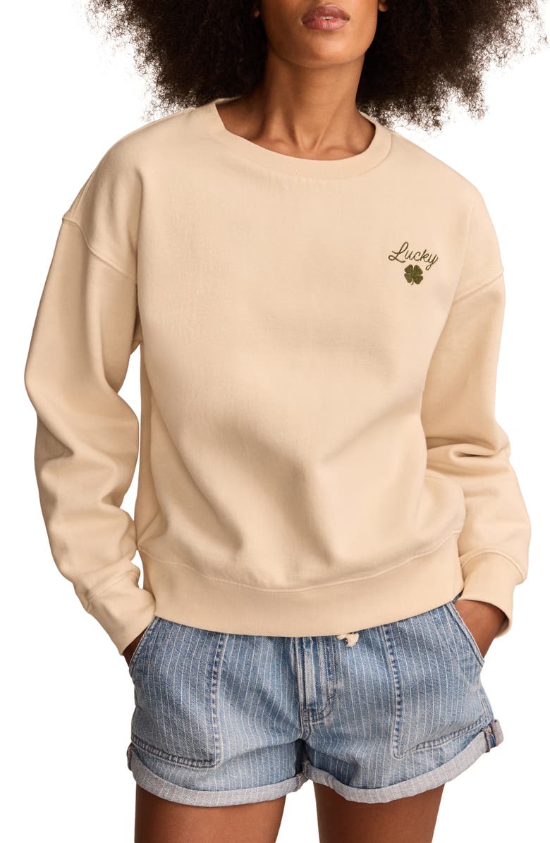Lucky Brand Shamrock Embroidered Cotton Fleece Sweatshirt, Main, color, 