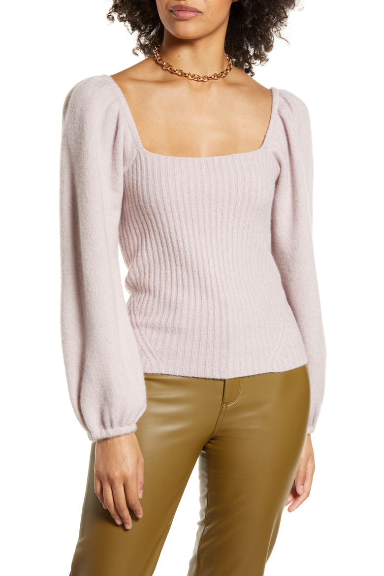Puff Sleeve Square Neck Sweater, Main, color, PURPLE HEAVEN