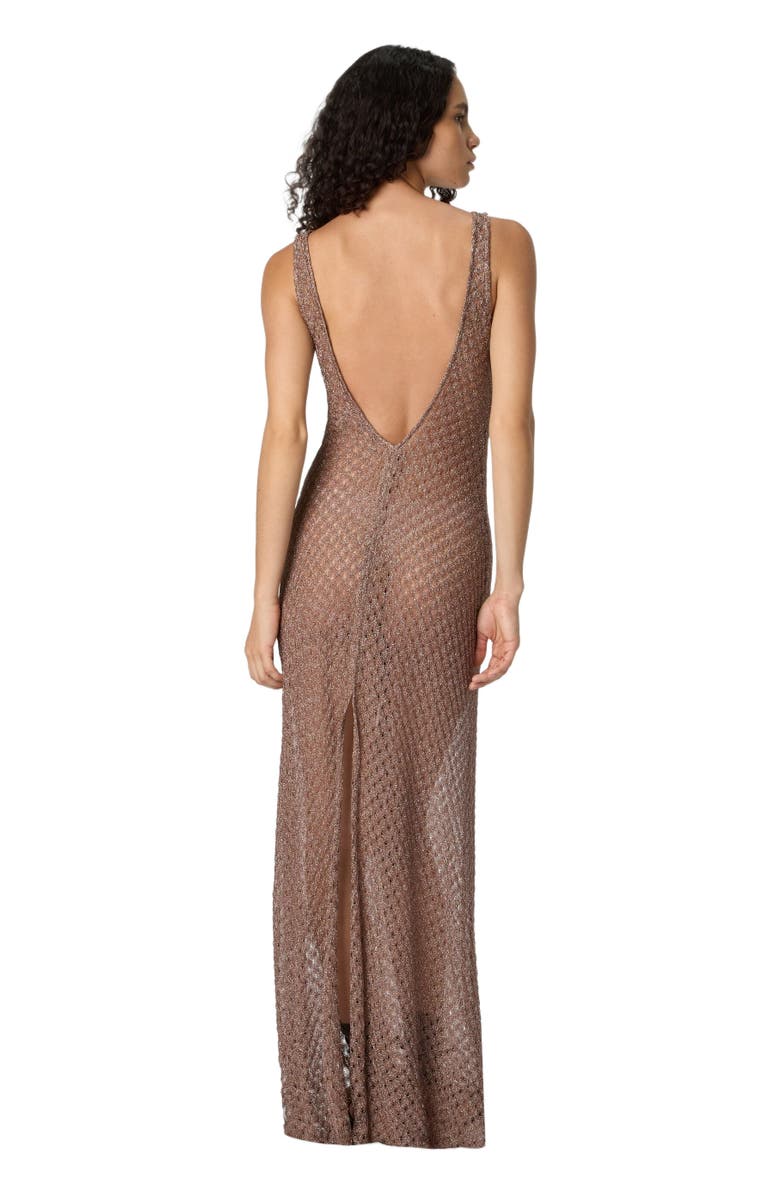 Missoni Cover-up Dress In Lamé Viscose With Spiderweb Motif And V-neckline, Alternate, color, Brown