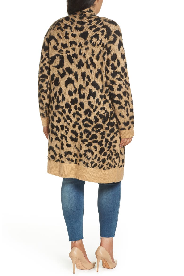 Long Leopard Jacquard Cardigan, Alternate, color, BEIGE NOUGAT STAMPED LEOPARD