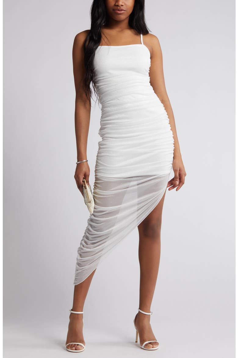 Glitter Matte Ruched Jersey Dress, Main, color, WHITE
