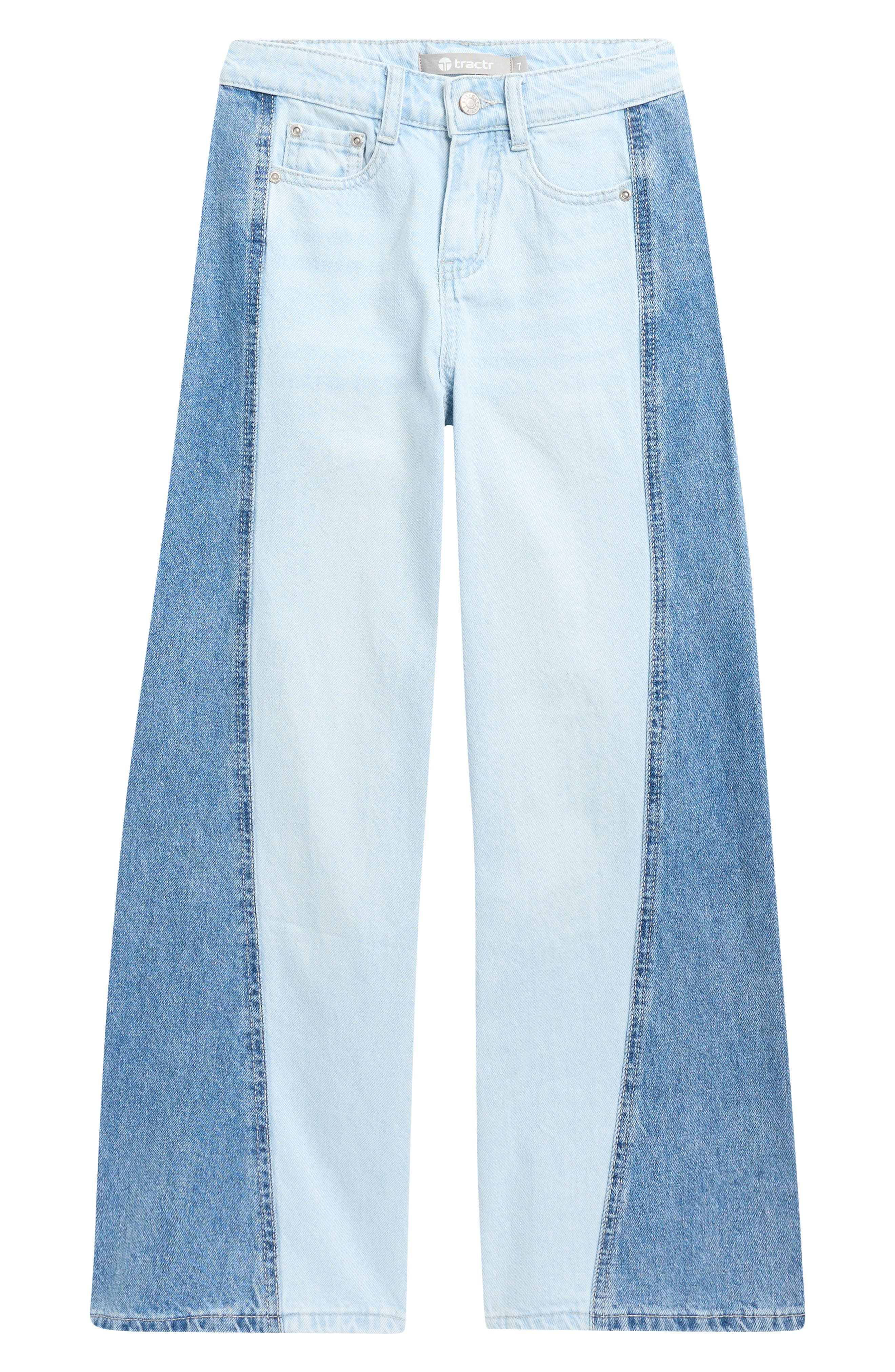 Tractr Kids' Two-Tone Panel Wide Leg Jeans