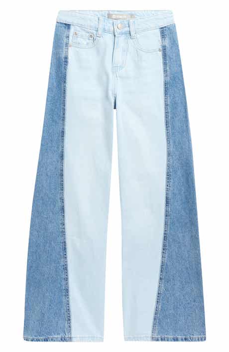 Tractr Kids' Two-Tone Panel Wide Leg Jeans