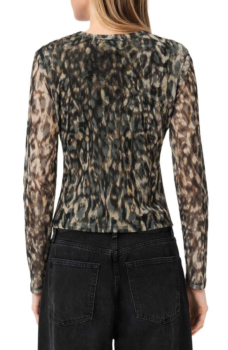 AllSaints Ellie Floral Long Sleeve Mesh T-Shirt, Alternate, color, Leppo Brown