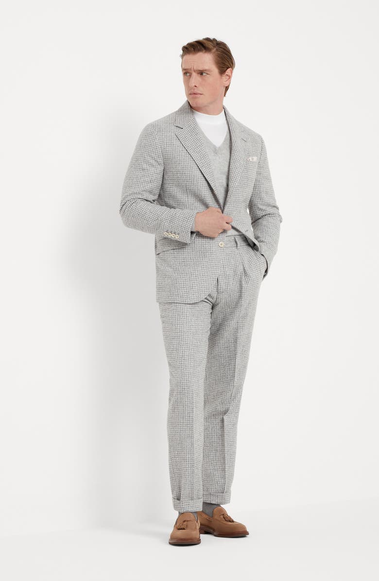 Brunello Cucinelli Alpaca, wool and cotton houndstooth deconstructed Cavallo blazer, Alternate, color, 