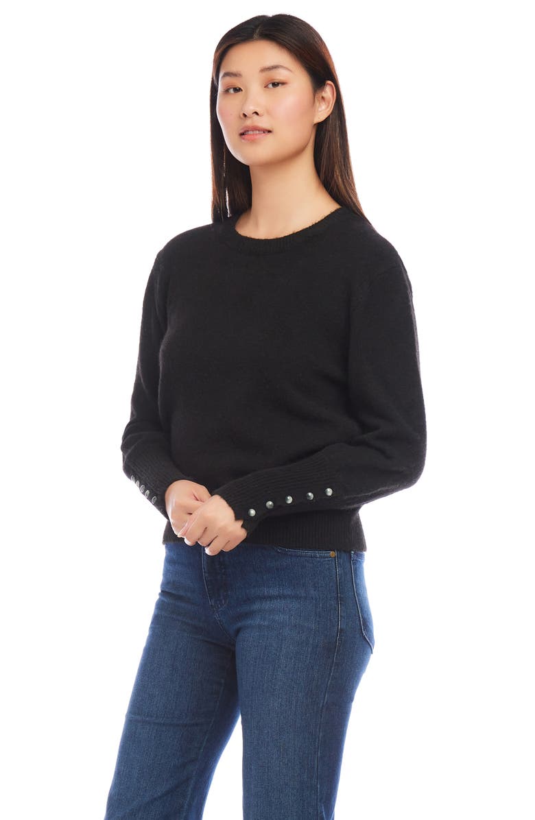 Karen Kane Button Cuff Crewneck Sweater, Alternate, color, 