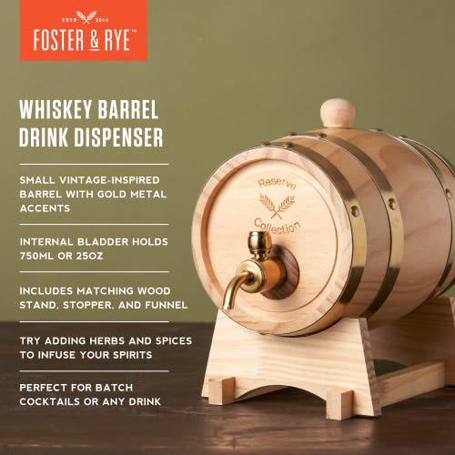 Foster & Rye Whiskey Barrel Drink Dispenser In Brown