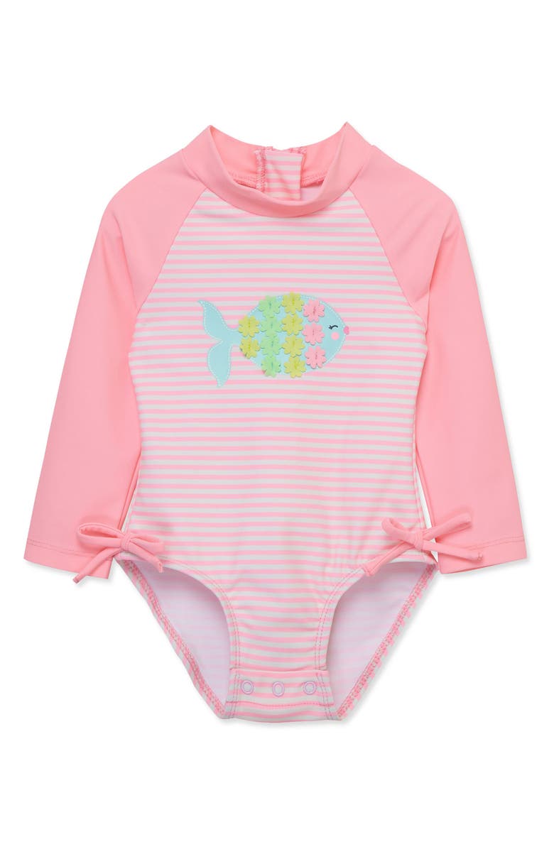 Little Me Fish UPF 50+ One-Piece Rashguard, Main, color,