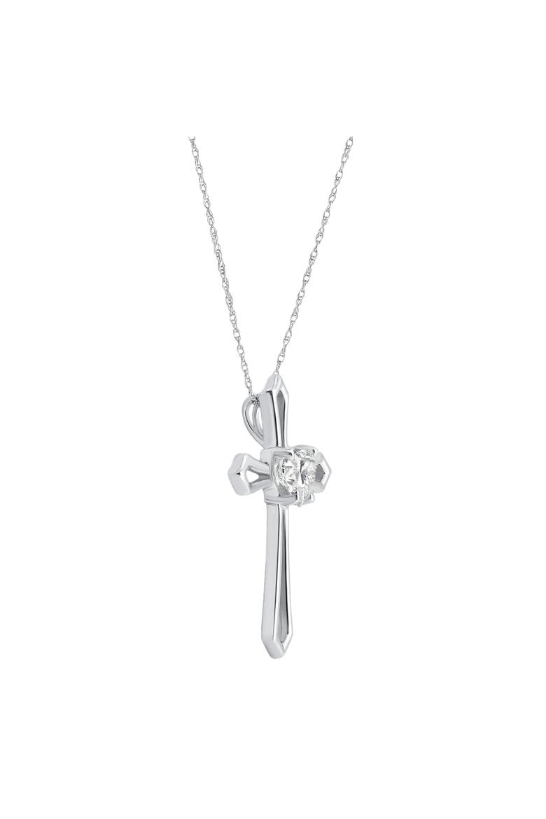 1Ct Cross Solitaire Heart Shape Diamond Necklace Gold Womens Necklace 1" Tall, Alternate, color, 10k White Gold