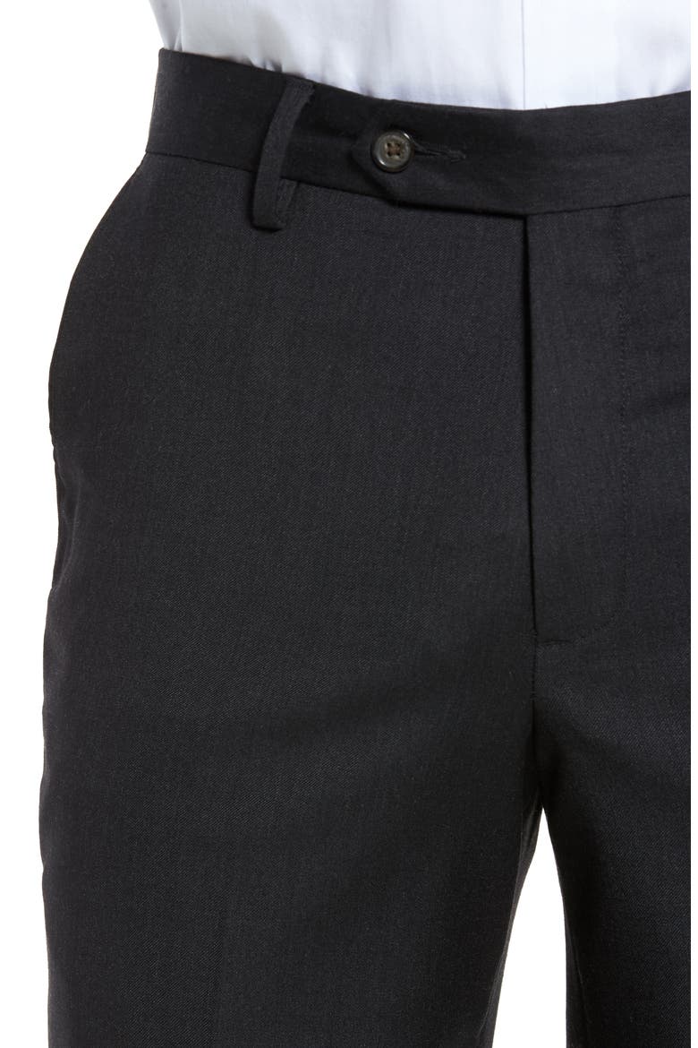 Flat Front Modern Fit Gabardine Stretch Wool Trousers, Alternate, color, CHARCOAL
