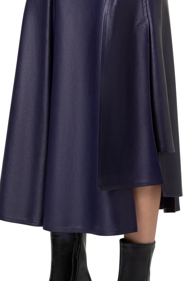 Akris Asymmetric Leather Midi Skirt, Alternate, color,