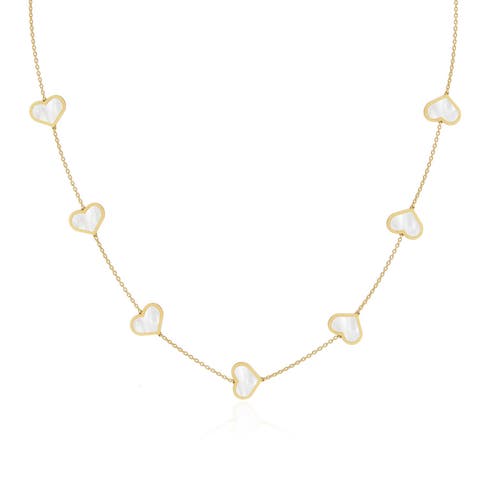 Large Mother of Pearl Heart Station Necklace