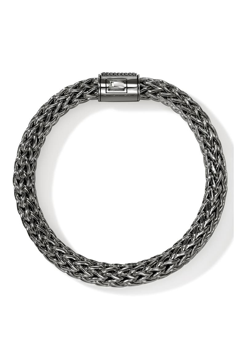 Icon Bracelet, Sterling Silver, Pavé, 10.5mm, Alternate, color, DARKENED SILVER/BLACK SAPPHIRE