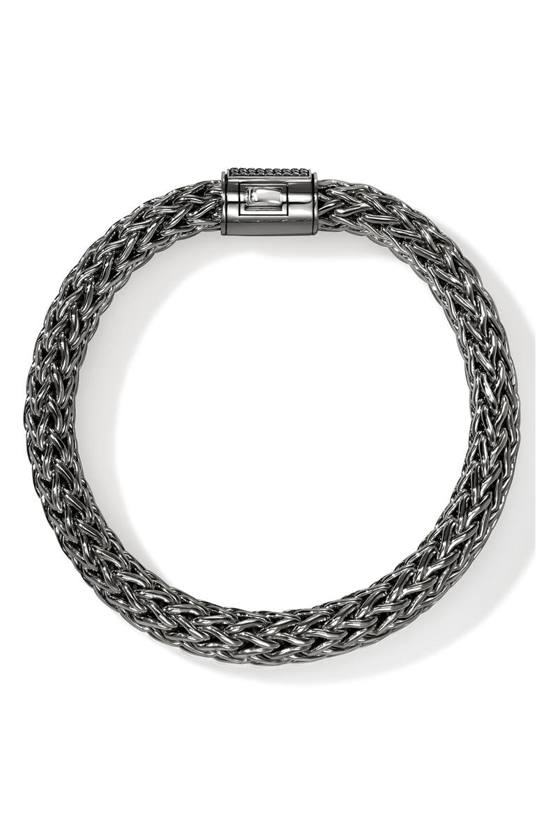John Hardy Icon Bracelet, Sterling Silver, Pavé, 10.5mm, Alternate, color, Darkened Silver/Black Sapphire