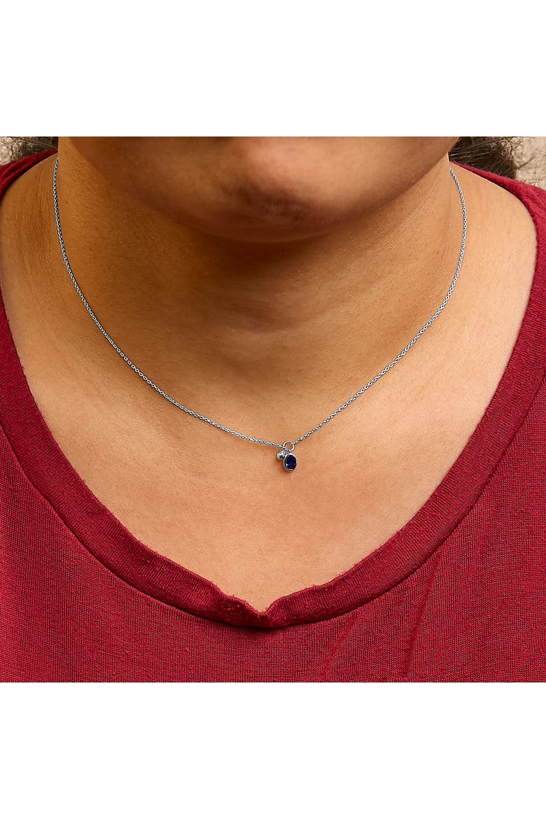 10K White Gold Oval Blue Sapphire and Diamond Double Charm Pendant Necklace, Alternate, color, White
