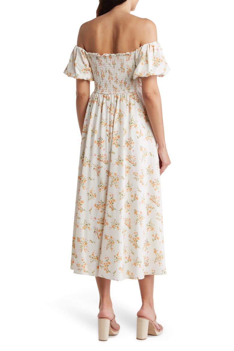 Off the Shoulder Midi Dress, Alternate, color, IVORY MULTI