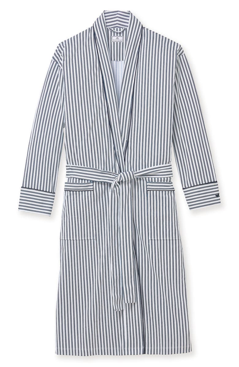Petite Plume Stripe Woven Pima Cotton Robe, Alternate, color, Navy