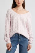BP. Cable Knit V-Neck Cotton Blend Sweater