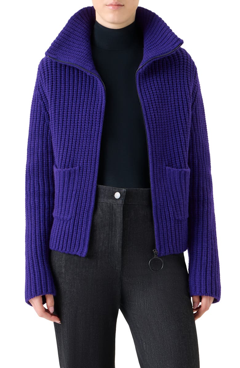 Akris punto Chunky Virgin Wool & Cashmere Zip-Up Cardigan, Main, color, 