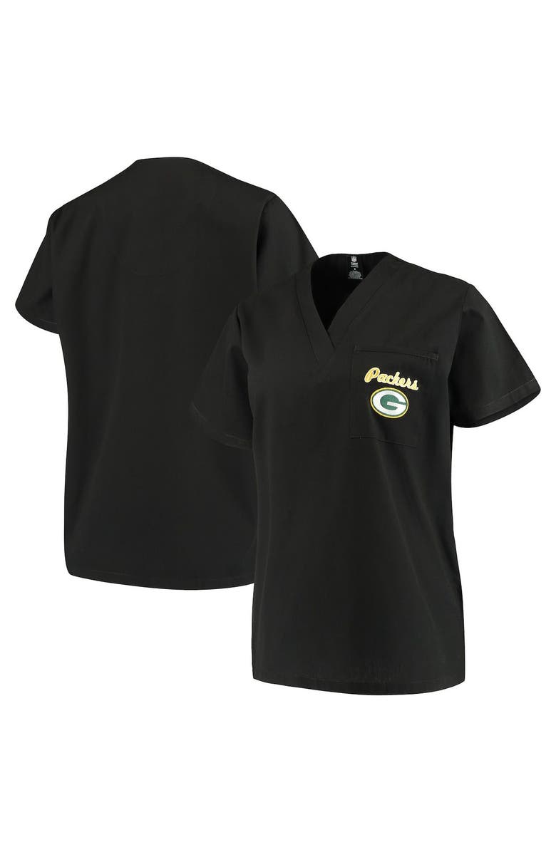 CONCEPTS SPORT Black Green Bay Packers Team Scrub Top, Main, color,